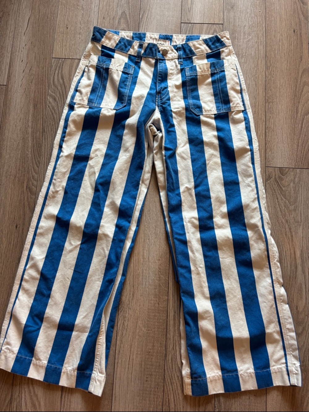 BDG Blue and White Striped Wide-Leg Pants